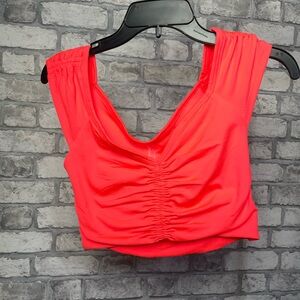 Chic Coral Ruched Crop Top